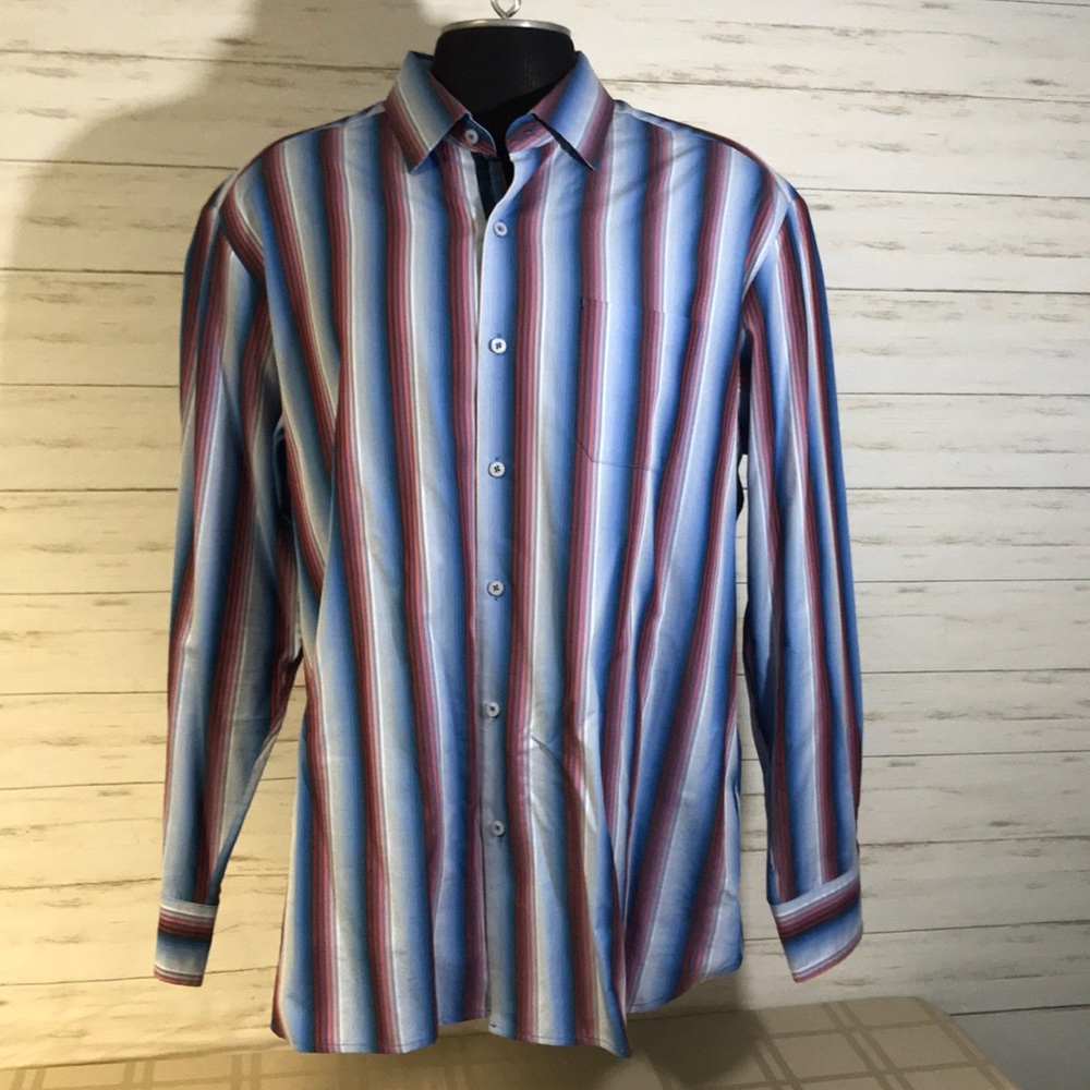 *EXC! Tommy Bahama Cotton/Silk Long Sleeve Striped Shirt Size XL Blue Men's